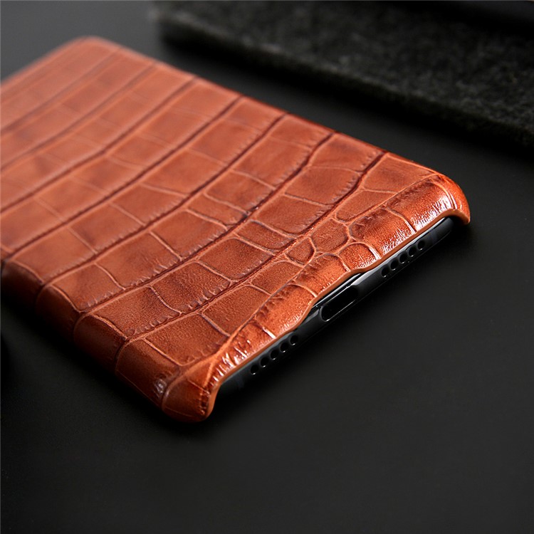 Crocodile Texture Genuine Leather Coated PC Casing for Huawei P20 Pro - Brown-14