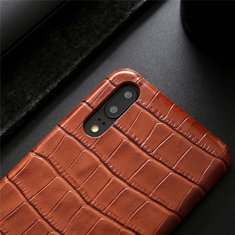 Crocodile Texture Genuine Leather Coated PC Casing for Huawei P20 Pro - Brown-16