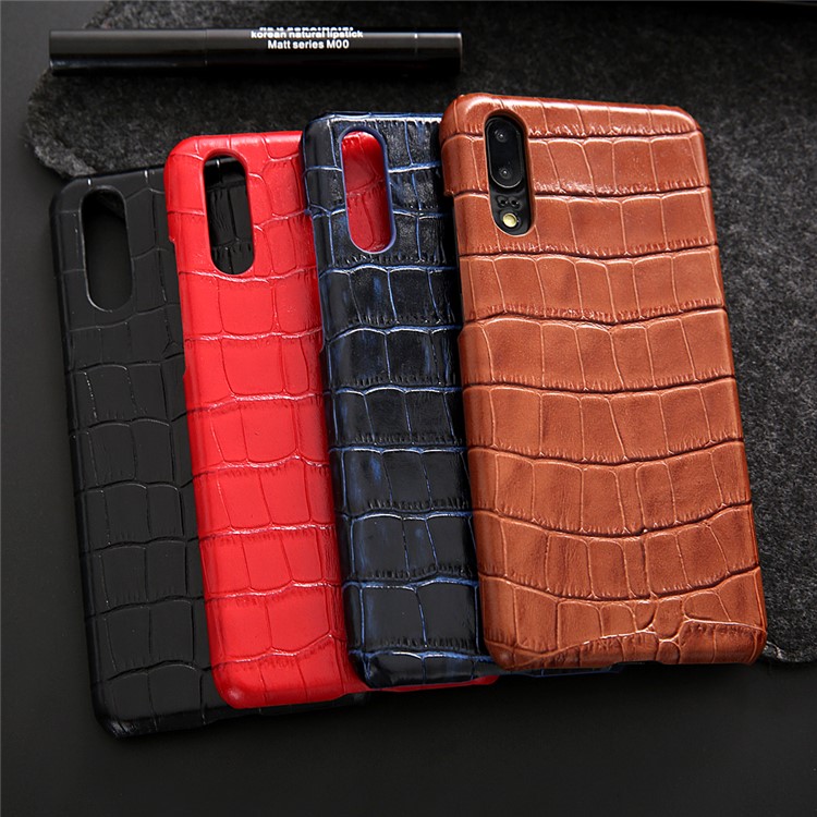 Crocodile Texture Genuine Leather Coated PC Casing for Huawei P20 Pro - Brown-17