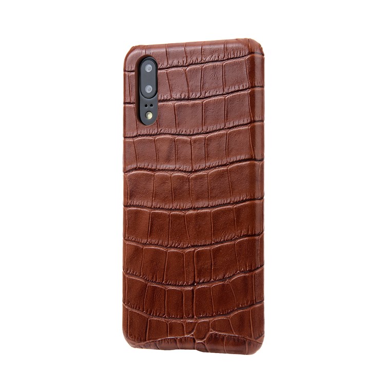 Crocodile Texture Genuine Leather Coated PC Casing for Huawei P20 Pro - Brown-2