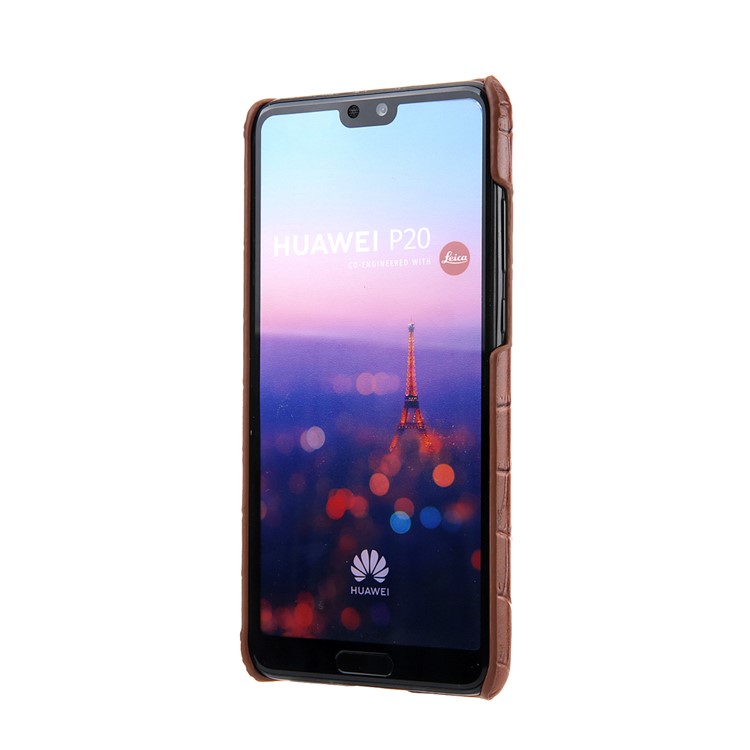 Crocodile Texture Genuine Leather Coated PC Casing for Huawei P20 Pro - Brown-3