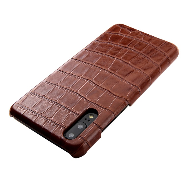 Crocodile Texture Genuine Leather Coated PC Casing for Huawei P20 Pro - Brown-4