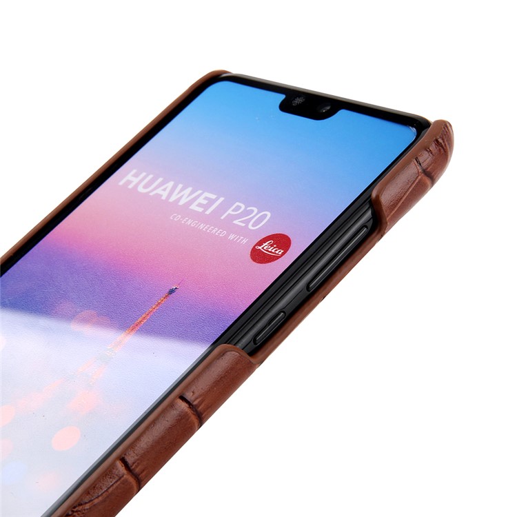 Crocodile Texture Genuine Leather Coated PC Casing for Huawei P20 Pro - Brown-6