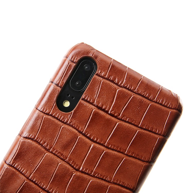 Crocodile Texture Genuine Leather Coated PC Casing for Huawei P20 Pro - Brown-8