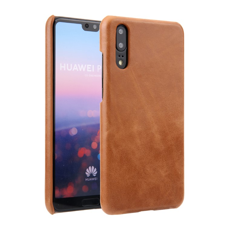 Retro Genuine Leather Coated Hard PC Case for Huawei P20 Pro - Brown-1