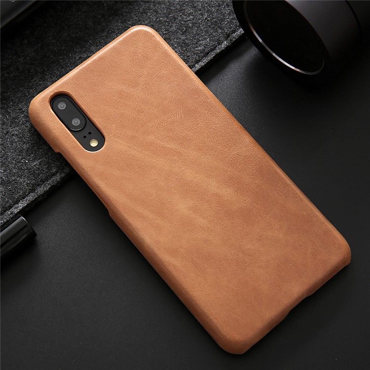 Retro Genuine Leather Coated Hard PC Case for Huawei P20 Pro - Brown-11