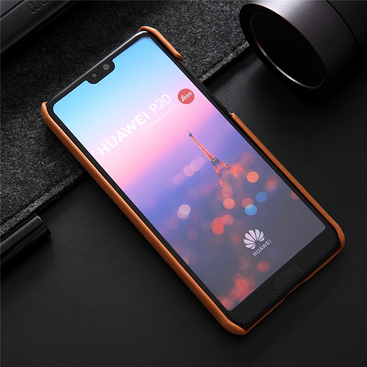 Retro Genuine Leather Coated Hard PC Case for Huawei P20 Pro - Brown-12