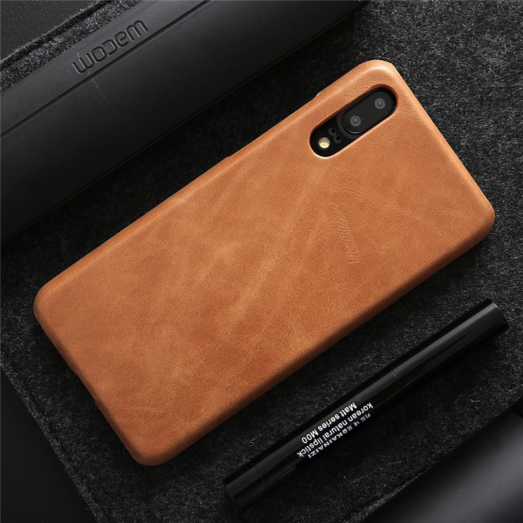 Retro Genuine Leather Coated Hard PC Case for Huawei P20 Pro - Brown-13