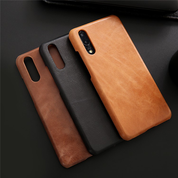 Retro Genuine Leather Coated Hard PC Case for Huawei P20 Pro - Brown-17
