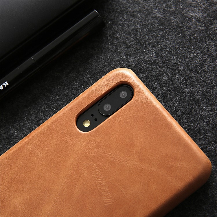 Retro Genuine Leather Coated Hard PC Case for Huawei P20 Pro - Brown-5