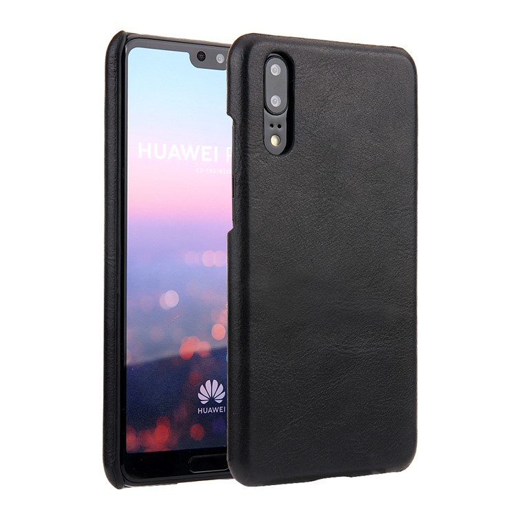 Retro Genuine Leather Coated Hard PC Casing for Huawei P20 Pro - Black-1