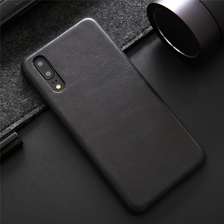 Retro Genuine Leather Coated Hard PC Casing for Huawei P20 Pro - Black-4