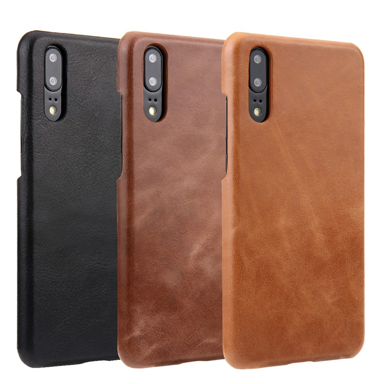 Retro Genuine Leather Coated Hard PC Casing for Huawei P20 Pro - Black-6