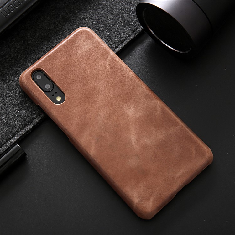 Retro Genuine Leather Coated Hard PC Shell for Huawei P20 Pro - Coffee-4