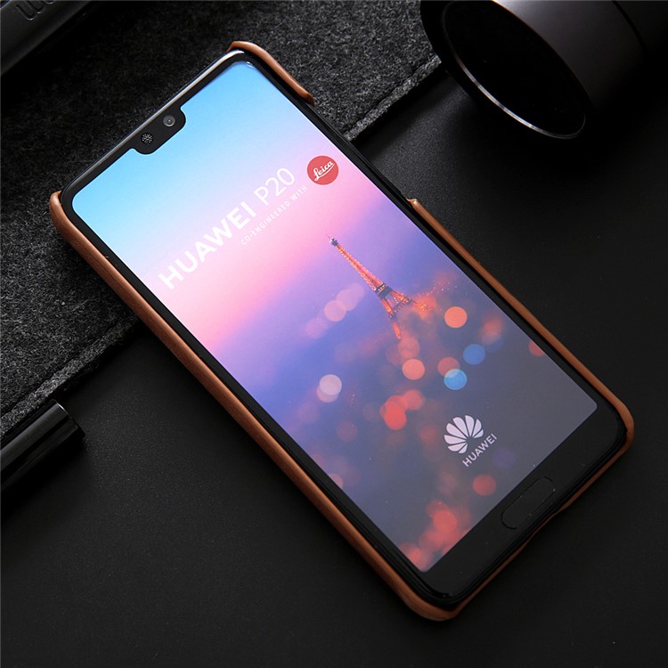 Retro Genuine Leather Coated Hard PC Shell for Huawei P20 Pro - Coffee-5