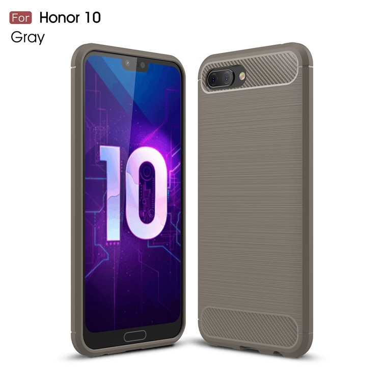 Carbon Fiber Texture Brushed TPU Cell Phone Cover for Huawei Honor 10 - Grey-1