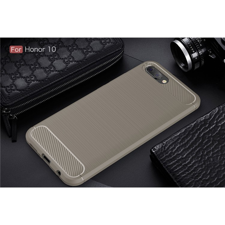 Carbon Fiber Texture Brushed TPU Cell Phone Cover for Huawei Honor 10 - Grey-2