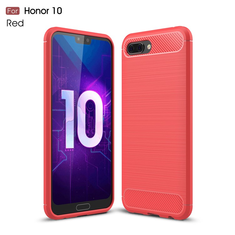 Carbon Fiber Texture Brushed TPU Phone Casing for Huawei Honor 10 - Red-1