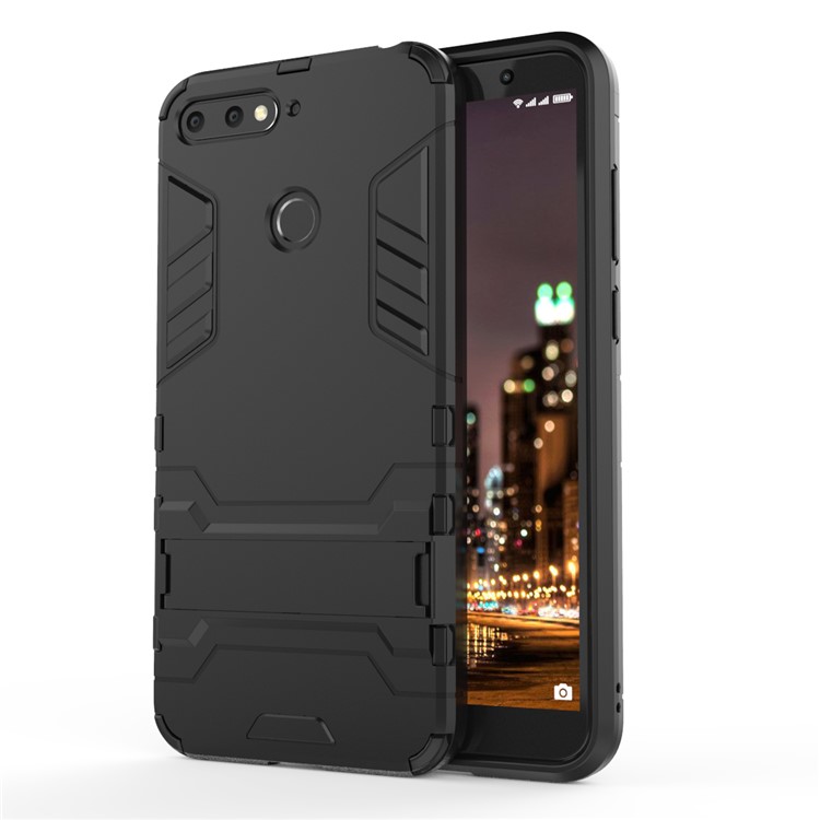 Fall Guard PC TPU Kickstand Case Para Huawei Honor 7a (con Sensor de Huellas Digitales)/honor 7A Pro/disfrute 8e - Negro