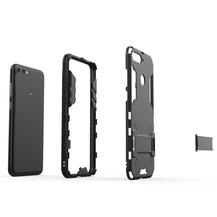 Fall Guard PC TPU Kickstand Case Para Huawei Honor 7a (con Sensor de Huellas Digitales)/honor 7A Pro/disfrute 8e - Negro