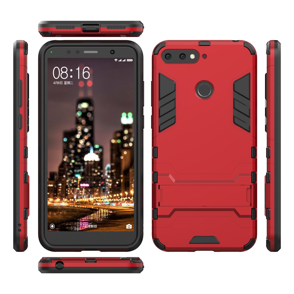 Cool Guard PC TPU Kickstand Shell for Huawei Honor 7A (with Fingerprint Sensor)/Honor 7A Pro/Enjoy 8e - Red-3