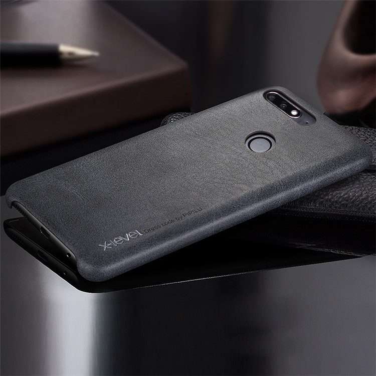 X-LEVEL Vintage Leather Coated PC Mobile Case for Huawei Honor 7C/Enjoy 8 - Black-1