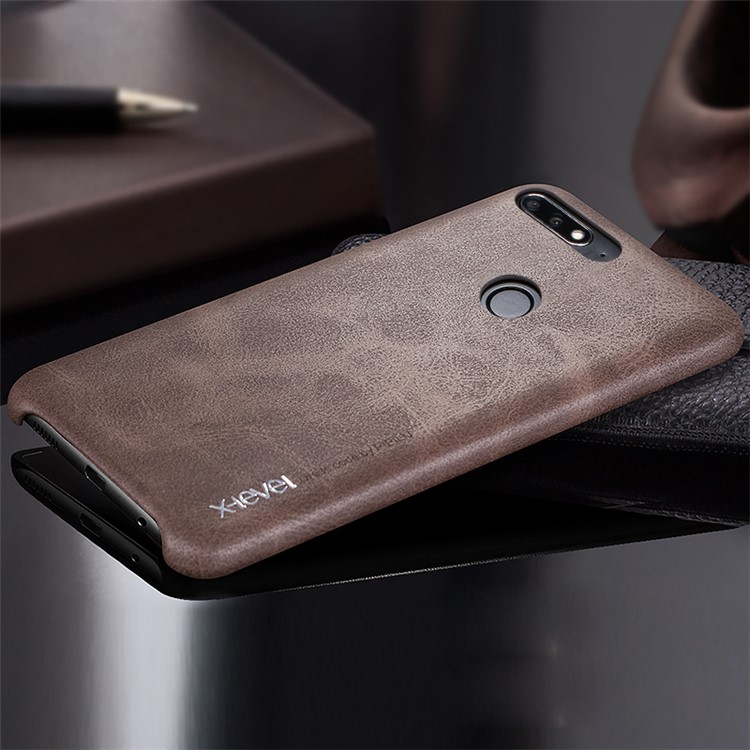 X-LEVEL Vintage Leather Coated Plastic Cell Phone Cover for Huawei Honor 7C/Enjoy 8 - Coffee-1