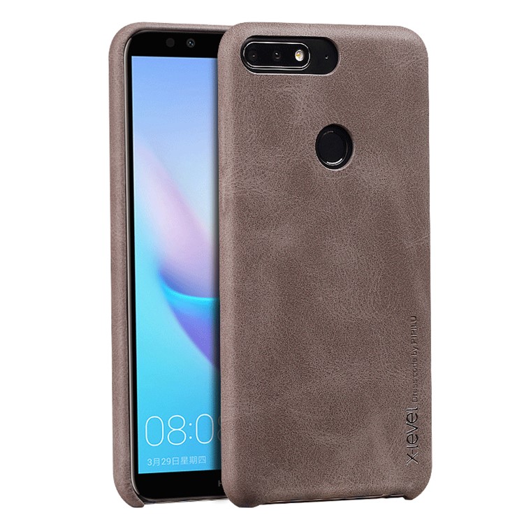 X-LEVEL Vintage Leather Coated Plastic Cell Phone Cover for Huawei Honor 7C/Enjoy 8 - Coffee-2