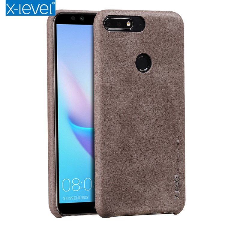 X-LEVEL Vintage Leather Coated Plastic Cell Phone Cover for Huawei Honor 7C/Enjoy 8 - Coffee-3