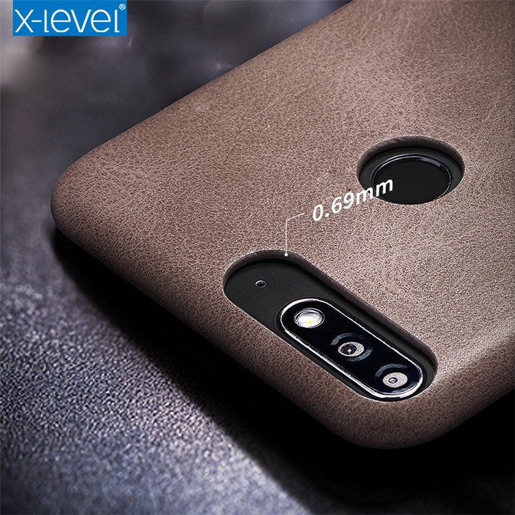 X-LEVEL Vintage Leather Coated Plastic Cell Phone Cover for Huawei Honor 7C/Enjoy 8 - Coffee-4
