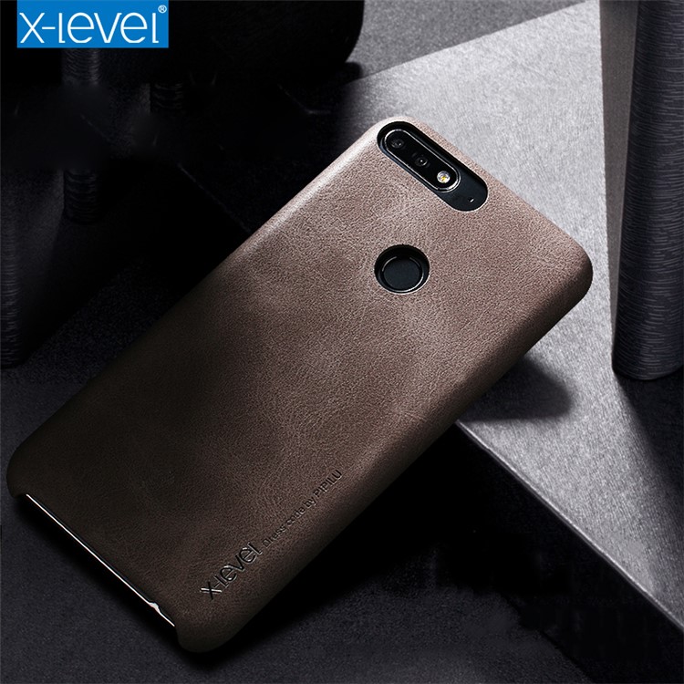 X-LEVEL Vintage Leather Coated Plastic Cell Phone Cover for Huawei Honor 7C/Enjoy 8 - Coffee-5