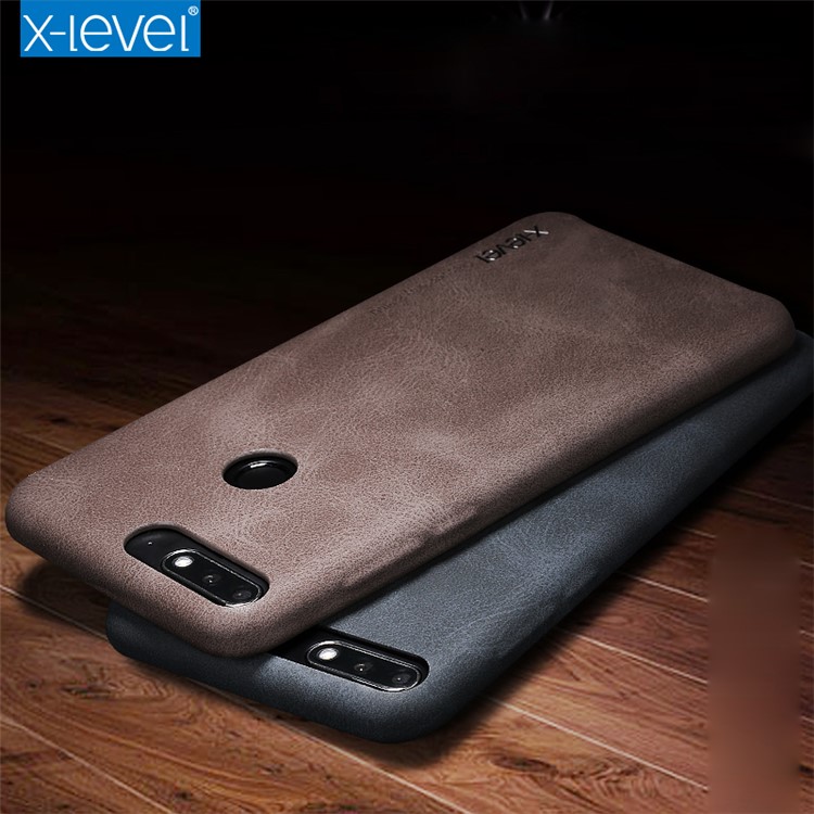 X-LEVEL Vintage Leather Coated Plastic Cell Phone Cover for Huawei Honor 7C/Enjoy 8 - Coffee-6