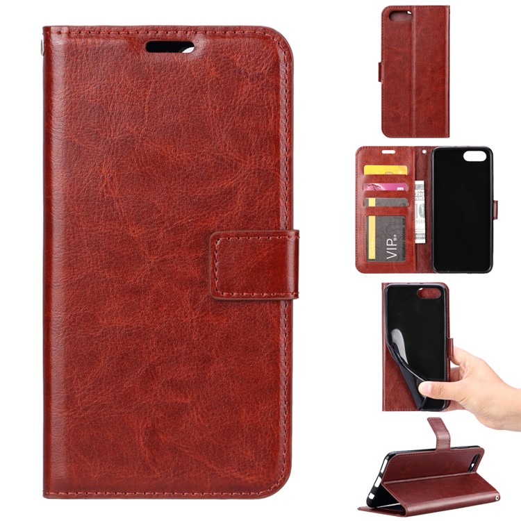 Funda De Cuero Loco Del Caballo Del Teléfono Celular Del Caballo Para Honor De Huawei 10 - Marrón-1