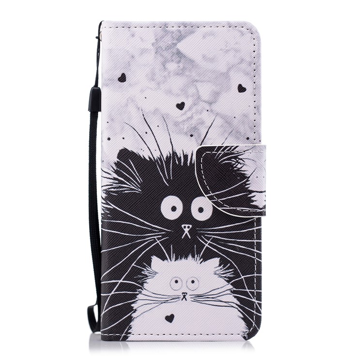 Pattern Printing Leather Wallet Case for Huawei Honor 7C / Enjoy 8 / Y7 Prime (2018) - Black and White Cat-2
