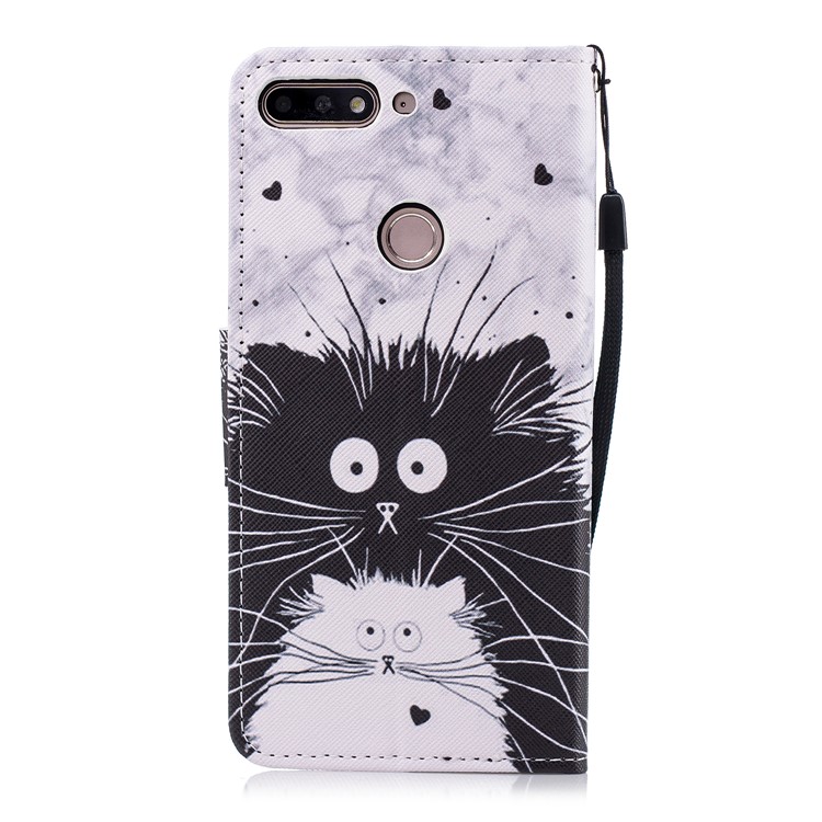 Pattern Printing Leather Wallet Case for Huawei Honor 7C / Enjoy 8 / Y7 Prime (2018) - Black and White Cat-3