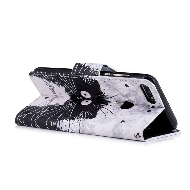 Pattern Printing Leather Wallet Case for Huawei Honor 7C / Enjoy 8 / Y7 Prime (2018) - Black and White Cat-6