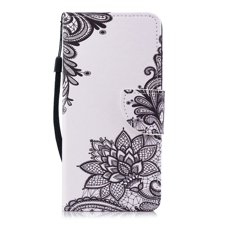 Pattern Printing Leather Wallet Cover for Huawei Honor 7C / Enjoy 8 / Y7 Prime (2018) - Black Flowers-1