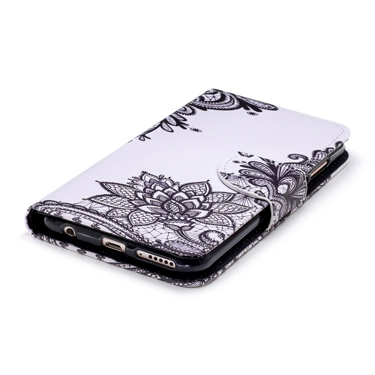 Pattern Printing Leather Wallet Cover for Huawei Honor 7C / Enjoy 8 / Y7 Prime (2018) - Black Flowers-3