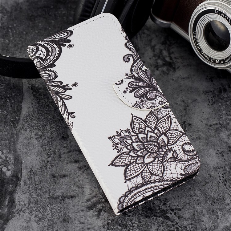 Pattern Printing Leather Wallet Cover for Huawei Honor 7C / Enjoy 8 / Y7 Prime (2018) - Black Flowers-6