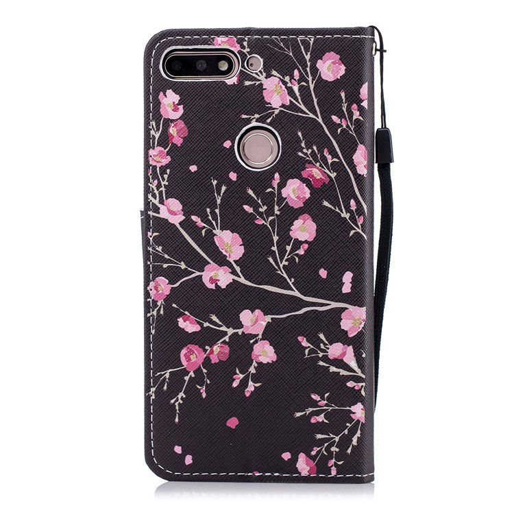 Pattern Printing Leather Wallet Shell Case for Huawei Honor 7C / Enjoy 8 / Y7 Prime (2018) - Pink Flowers-2