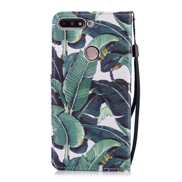 Pattern Printing Magnetic Leather Wallet Case for Huawei Honor 7C / Enjoy 8 / Y7 Prime (2018) - Leaf Pattern-2