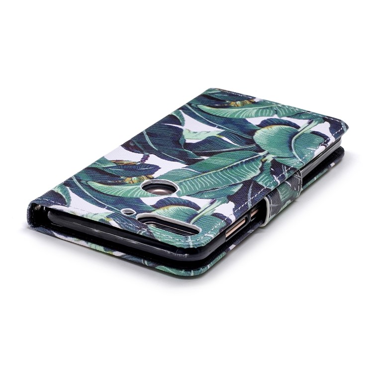 Pattern Printing Magnetic Leather Wallet Case for Huawei Honor 7C / Enjoy 8 / Y7 Prime (2018) - Leaf Pattern-4