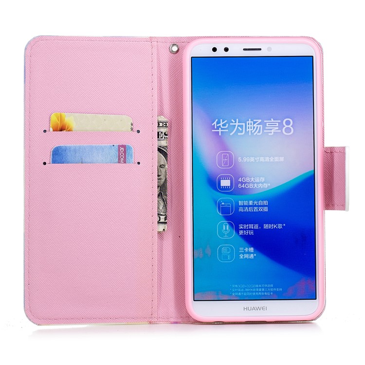 Pattern Printing Wallet Leather Stand Case for Huawei Honor 7C / Enjoy 8 / Y7 Prime (2018) - Hearts Pattern-7