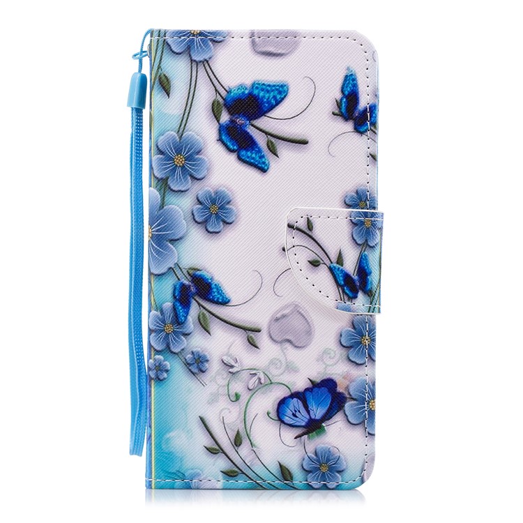 Pattern Printing Magnetic Leather Stand Cover for Huawei Honor 7C / Enjoy 8 / Y7 Prime (2018) - Blue Flowers-1