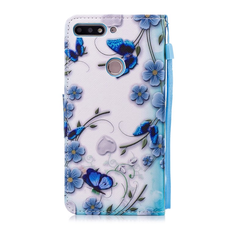 Pattern Printing Magnetic Leather Stand Cover for Huawei Honor 7C / Enjoy 8 / Y7 Prime (2018) - Blue Flowers-2