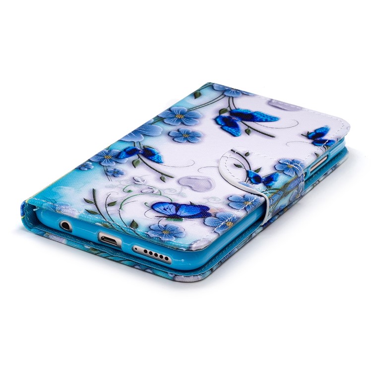 Pattern Printing Magnetic Leather Stand Cover for Huawei Honor 7C / Enjoy 8 / Y7 Prime (2018) - Blue Flowers-3