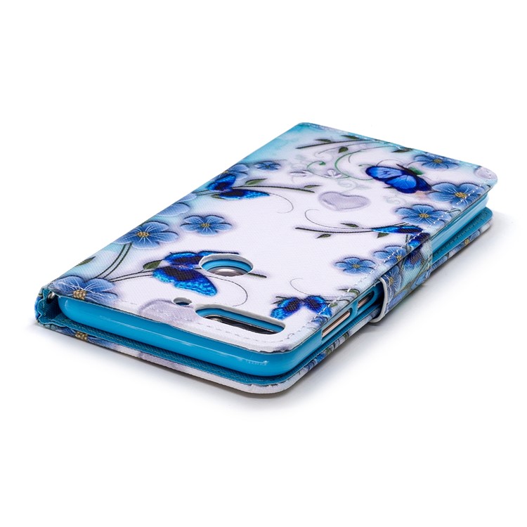 Pattern Printing Magnetic Leather Stand Cover for Huawei Honor 7C / Enjoy 8 / Y7 Prime (2018) - Blue Flowers-4