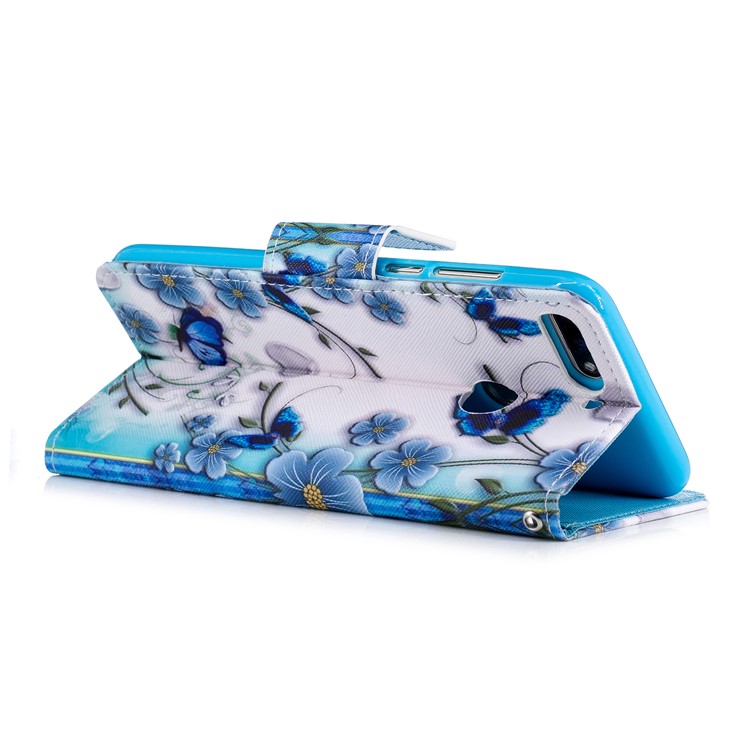 Pattern Printing Magnetic Leather Stand Cover for Huawei Honor 7C / Enjoy 8 / Y7 Prime (2018) - Blue Flowers-5