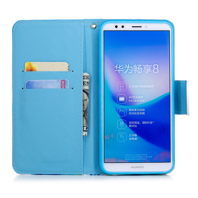 Pattern Printing Magnetic Leather Stand Cover for Huawei Honor 7C / Enjoy 8 / Y7 Prime (2018) - Blue Flowers-7