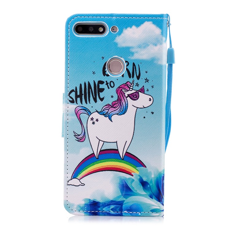Pattern Printing Stand Leather Wallet Case for Huawei Honor 7C / Enjoy 8 / Y7 Prime (2018) - Unicorn Pattern-2